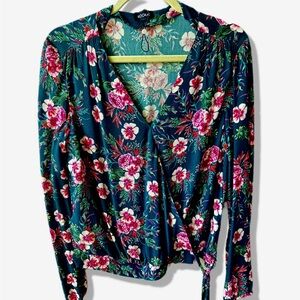 Kookai Floral Wrap Blouse - Blue and Pink